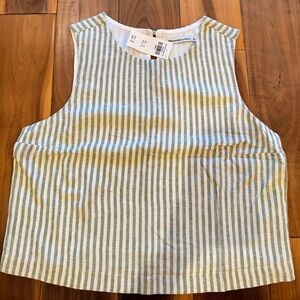 Abercrombie & Fitch White and Green Striped Sleeveless Top